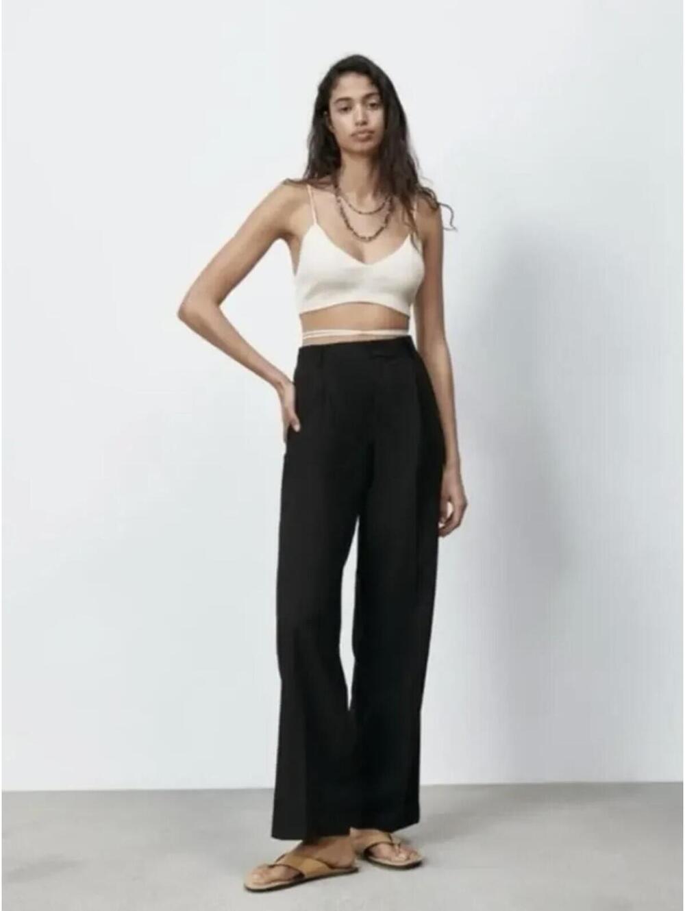 Zara High Rise Pleated Wide Leg Trousers Black XL NWT
